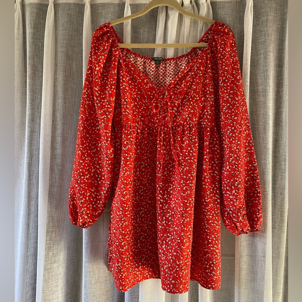Wild Fable Red Floral Print Peasant Blouse